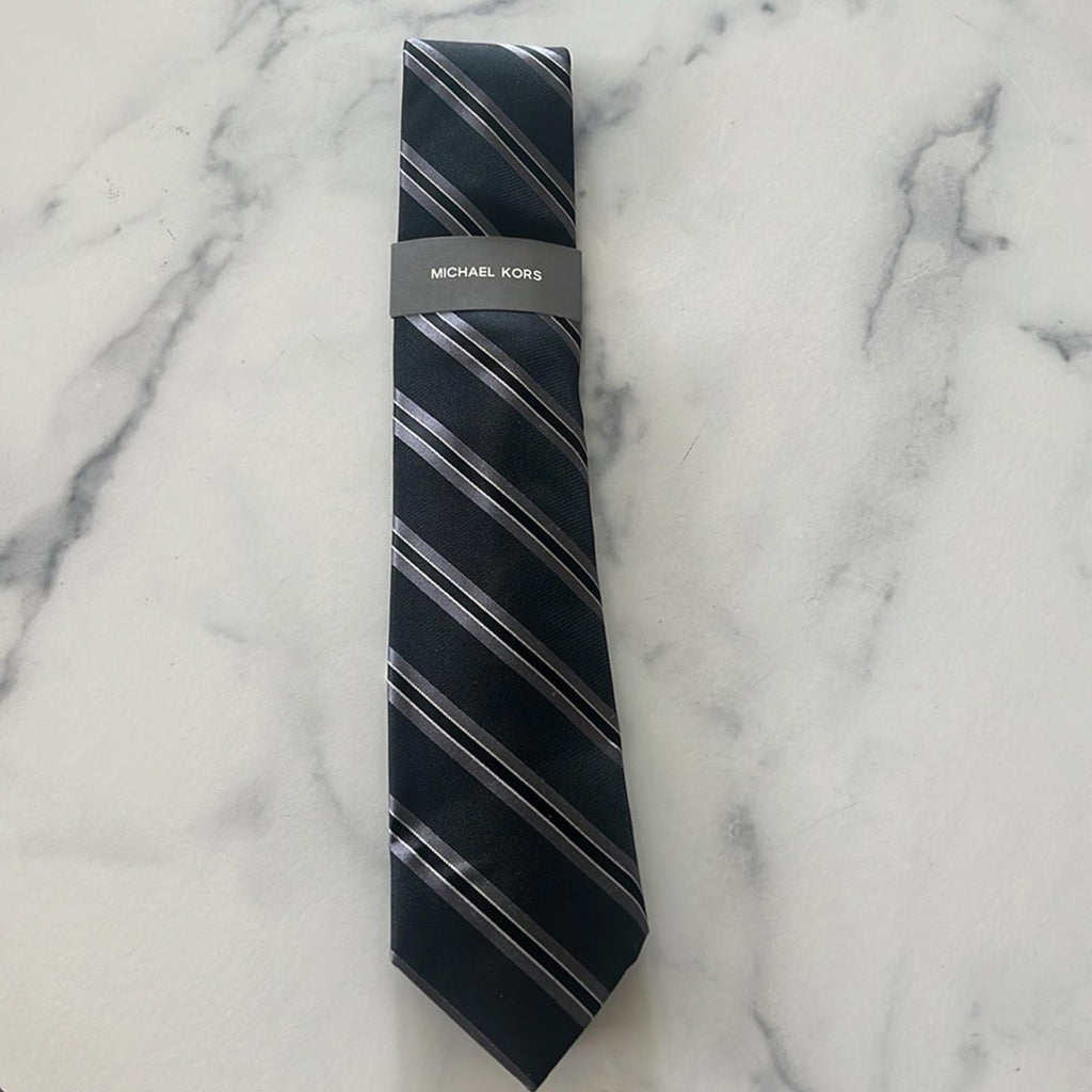 Michael Kors Silk Blend Vitra Stripe Tie in Black, One Size, NWT