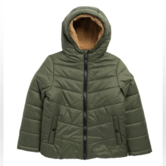 Michael Kors Kids’ Faux Shearling Lined Hooded Puffer Jacket, Size 10-12 NWT