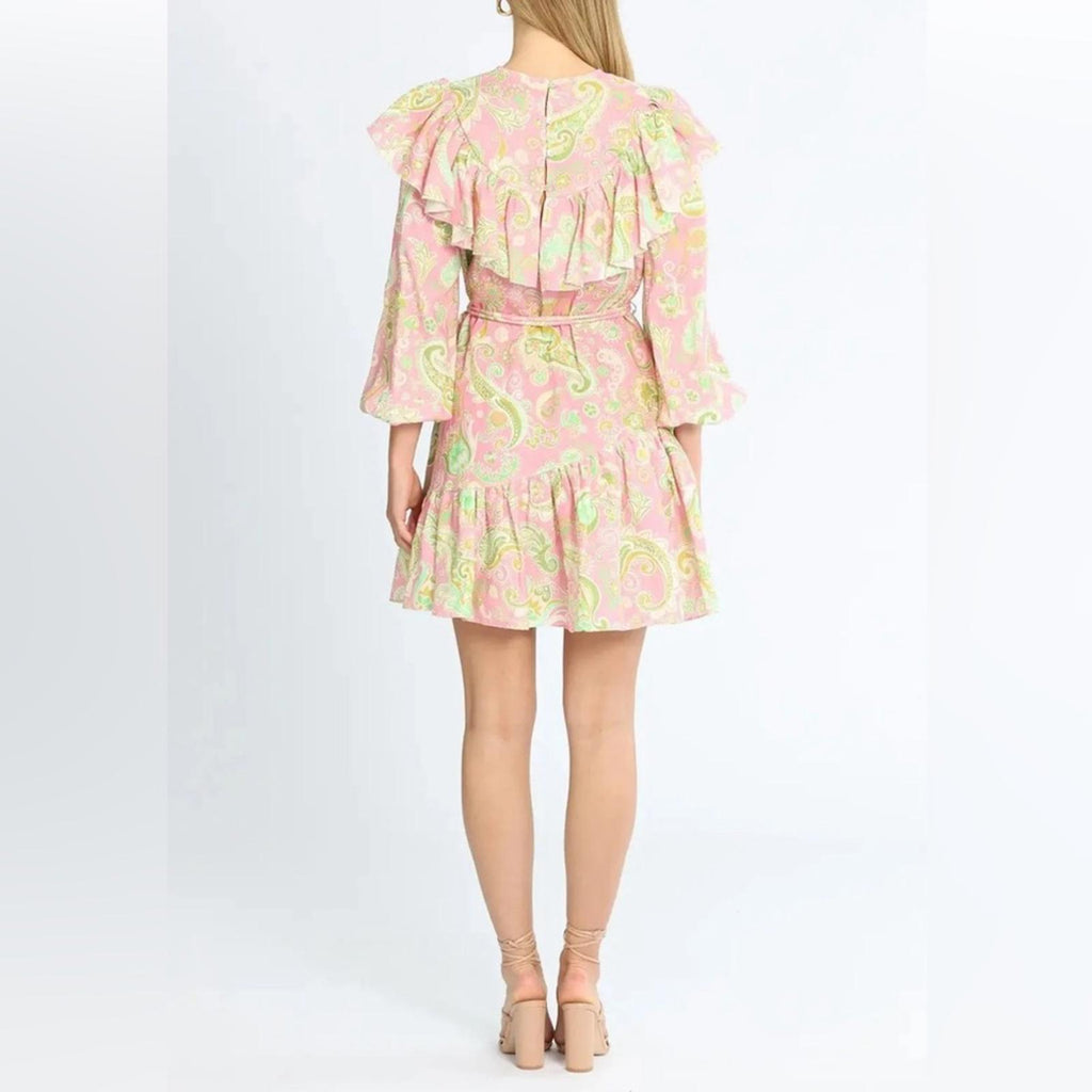ALÉMAIS Marta Linen Ruffle Mini Dress, Size AUS 4 New w/Tag