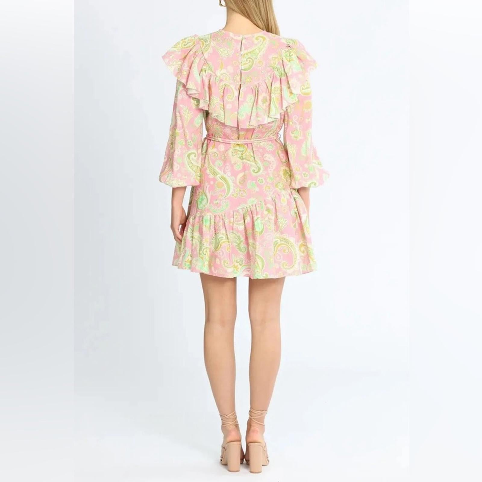 ALÉMAIS Marta Linen Ruffle Mini Dress, Size AUS 4 New w/Tag