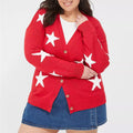 NEW Lane Bryant V-Neck Button-Front Star Cardigan Red/White Size 14/16