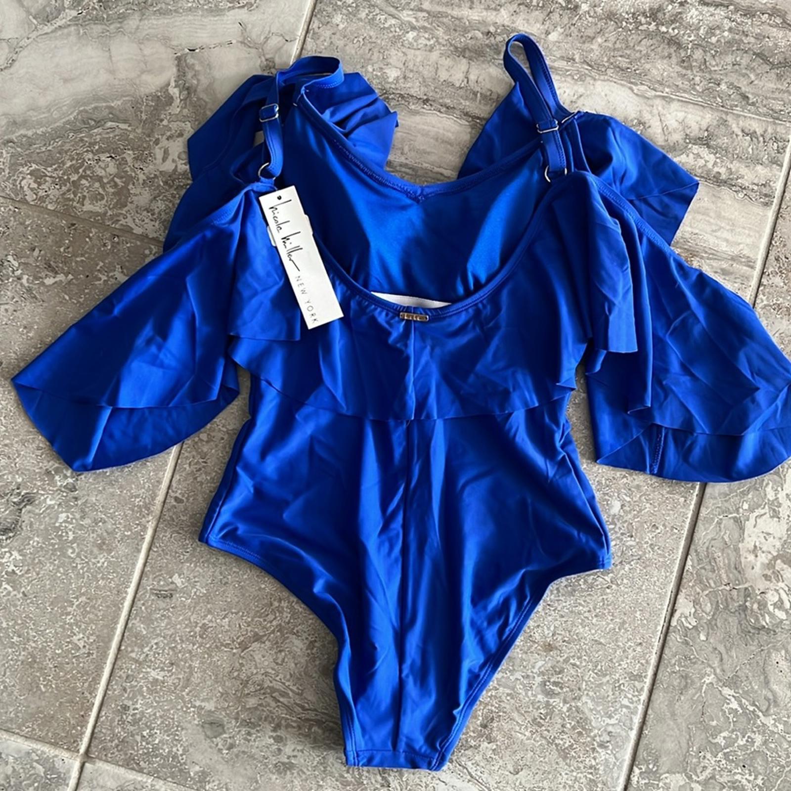 Nicole Miller Ruffled Cold Shoulder One-Piece Swimsuit, Size S New w/Tag $108