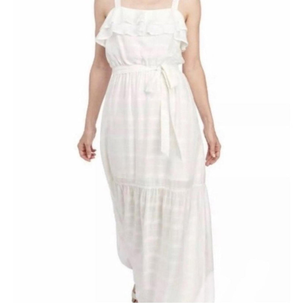 June & Hudson Belted Tiered Maxi Dress in White, NWT, Size XL