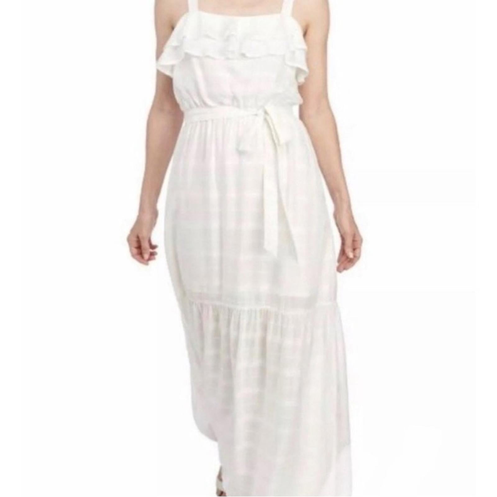 June & Hudson Belted Tiered Maxi Dress in White, NWT, Size XL