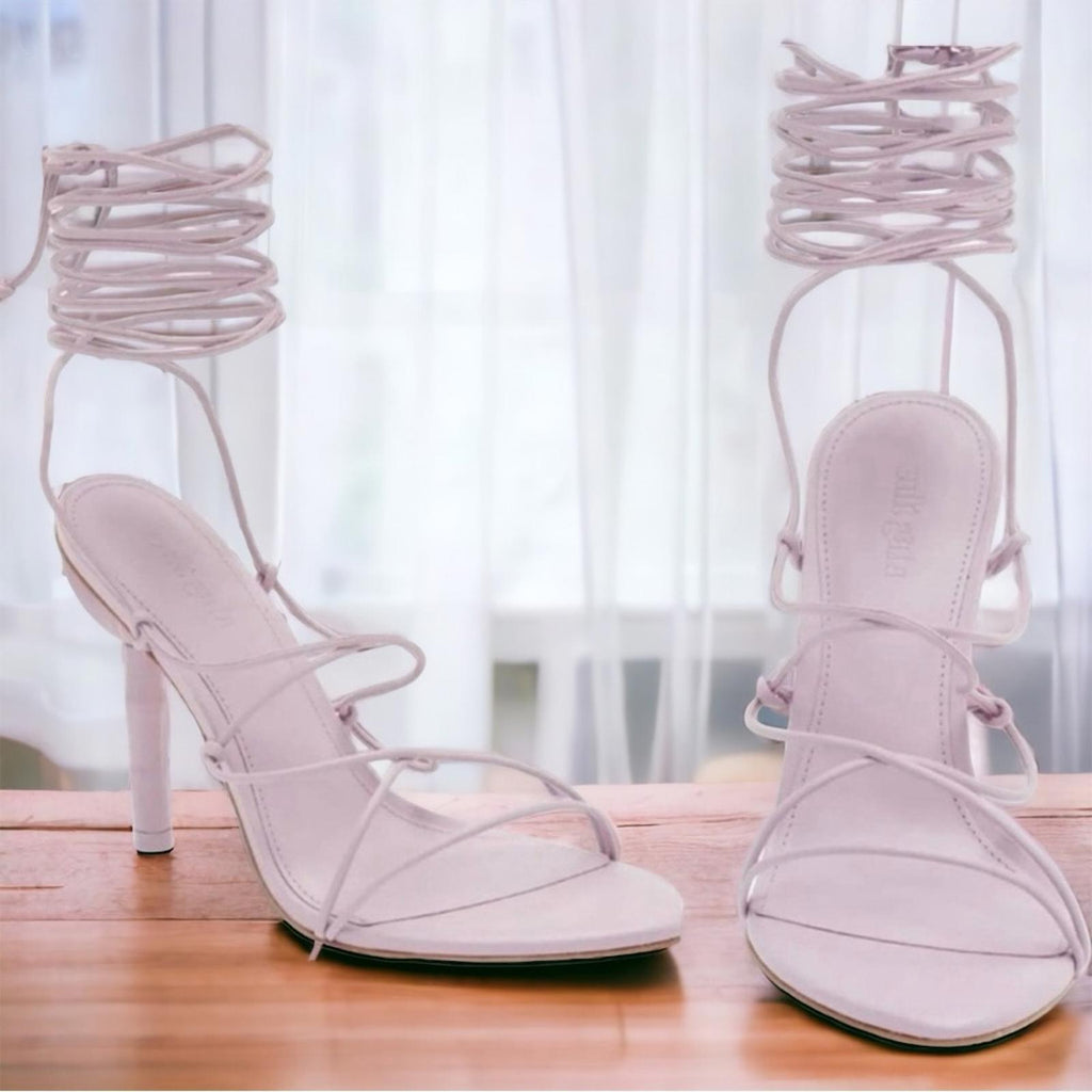 Cult Gaia Soleil Lace Up Strappy Heel Sandals in Lavender, EXCELLENT, Size 42
