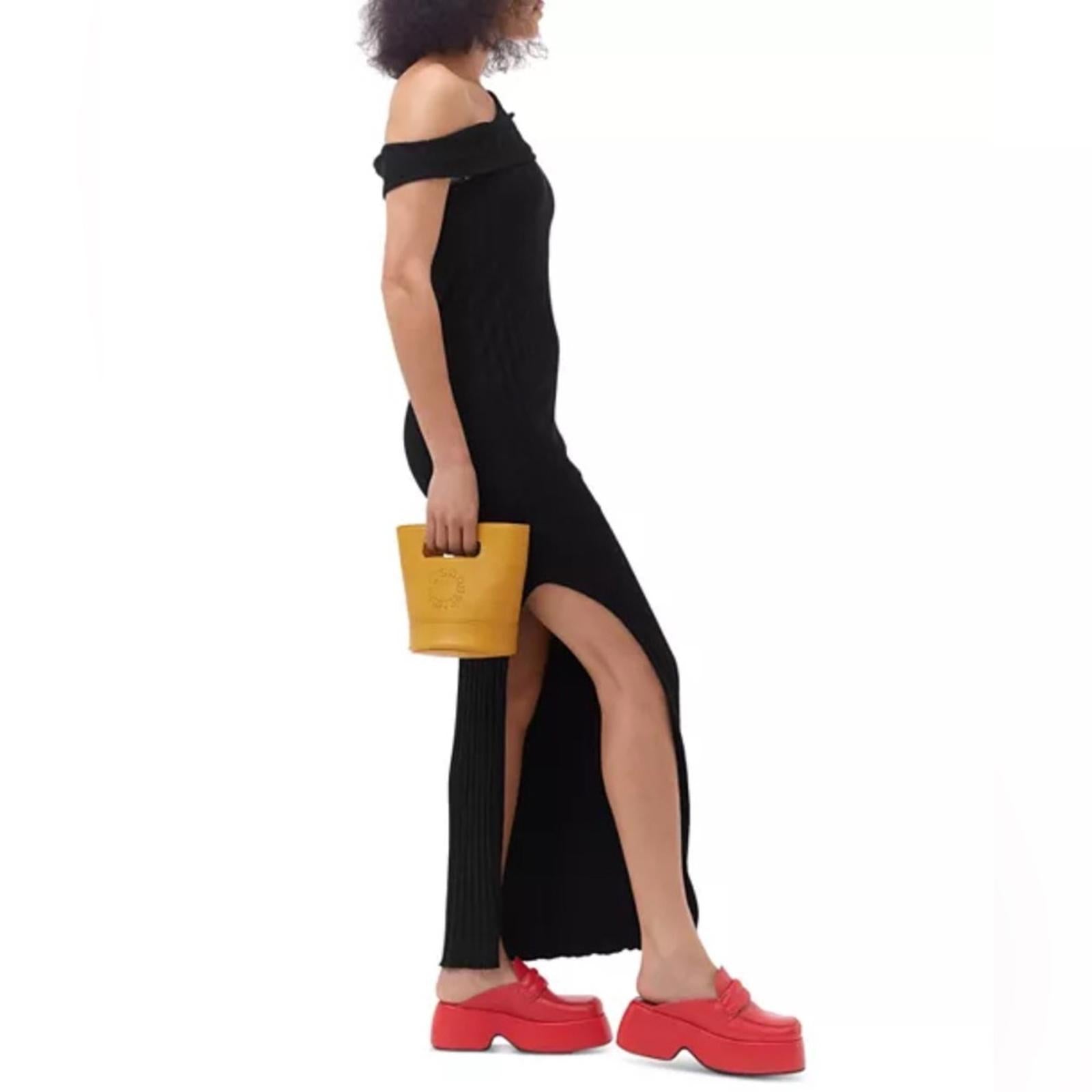 Simon Miller Asymmetric Wide Rib Maxi Dress in Black, Size L New w/Tag