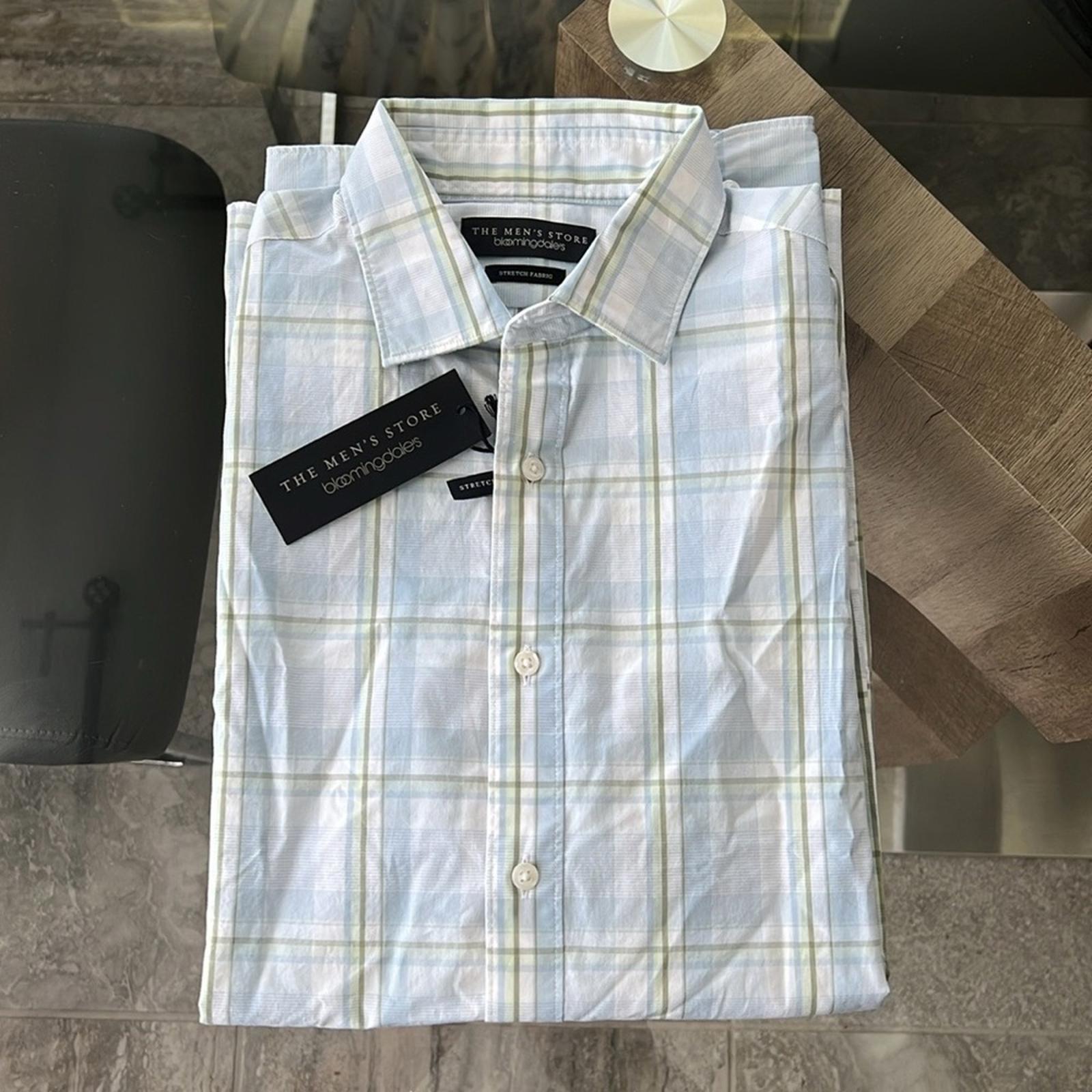 The Men’s Store Bloomingdale’s Plaid Button Up Dress Shirt Blue Sage Size M NWT