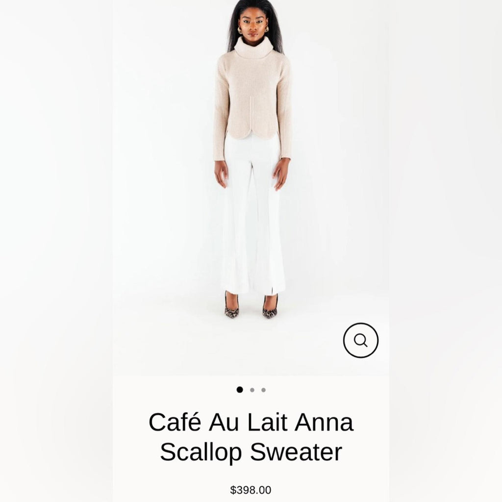 Chloé Kristyn Café Au Lait Anna Scallop Sweater, Size L, New w/Tag Retail $398