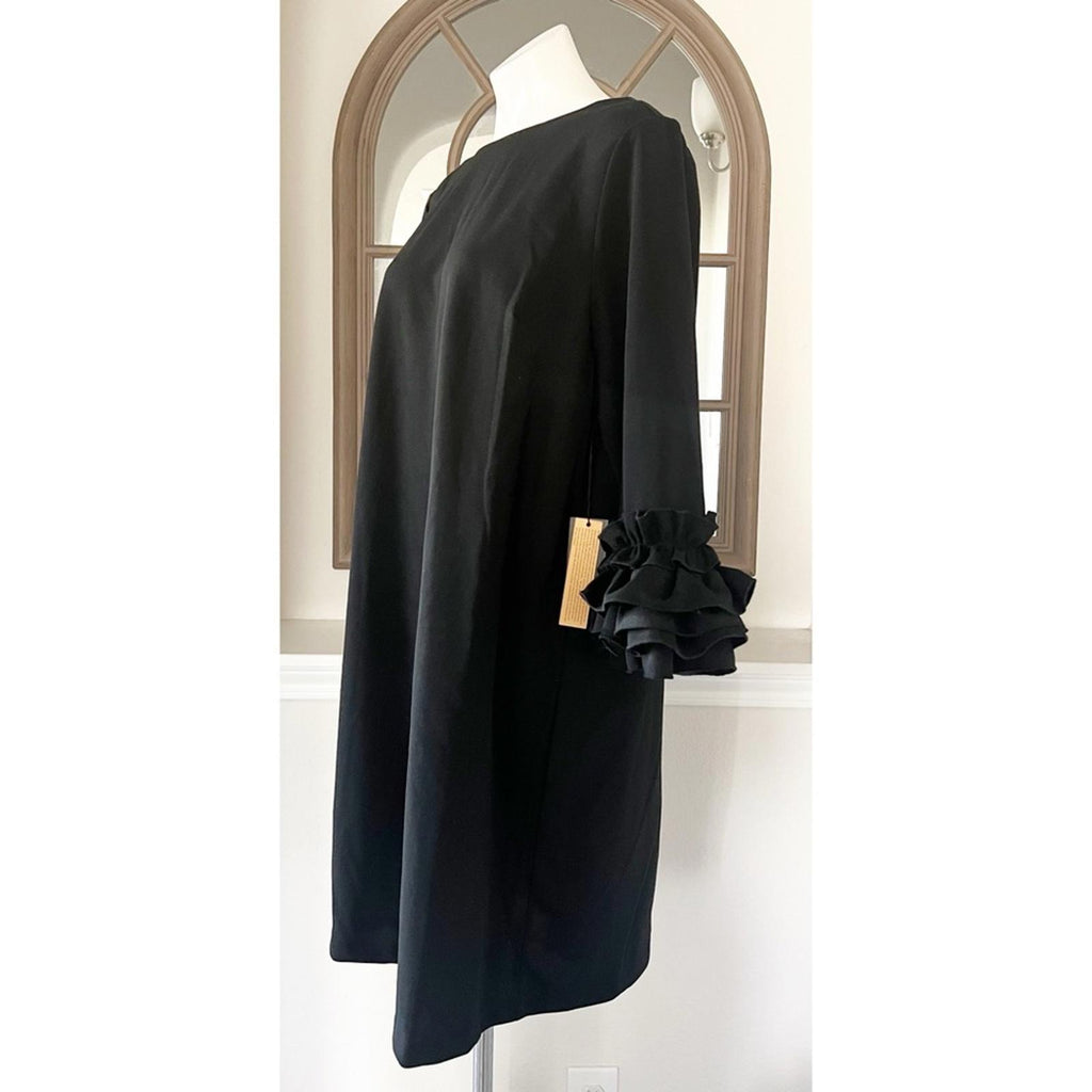Marée Pour Toi BLACK Ruffle-Cuff Shift Dress, Plus Size 16 New w/Tag