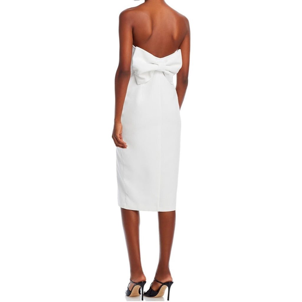Amanda Uprichard Bellavia Bow Back Midi Strapless Sheath Dress White, Size M NWT