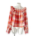 Free People Plaid Ruffle Top Long Sleeve Size L NWT $118.00