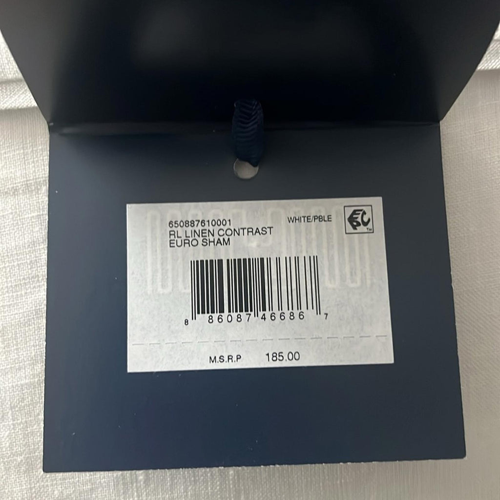 Ralph Lauren RL Linen Contrast Euro Sham, New w/Tag Retail $185