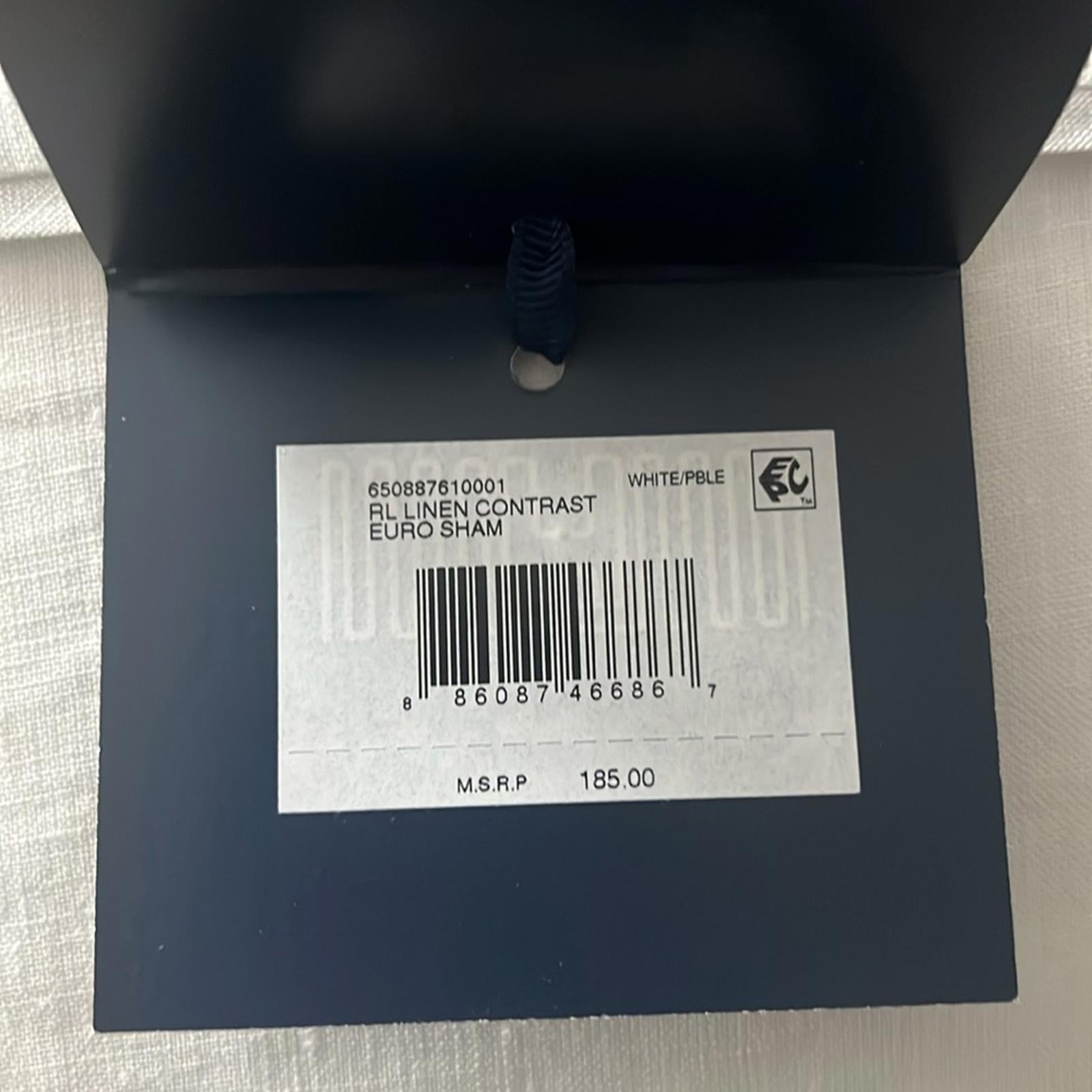 Ralph Lauren RL Linen Contrast Euro Sham, New w/Tag Retail $185