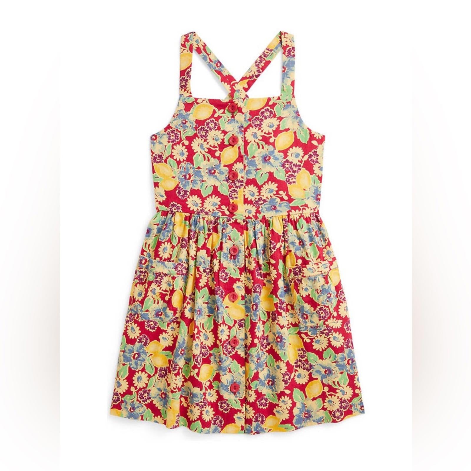 Polo by Ralph Lauren Lemon Floral Slub Cotton Dress, Size 14, NWT