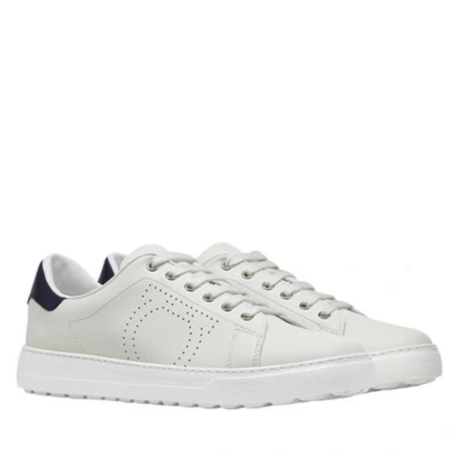 Ferragamo Pierre Low Top Sneakers in White Calf Leather, Size 41 New in Box