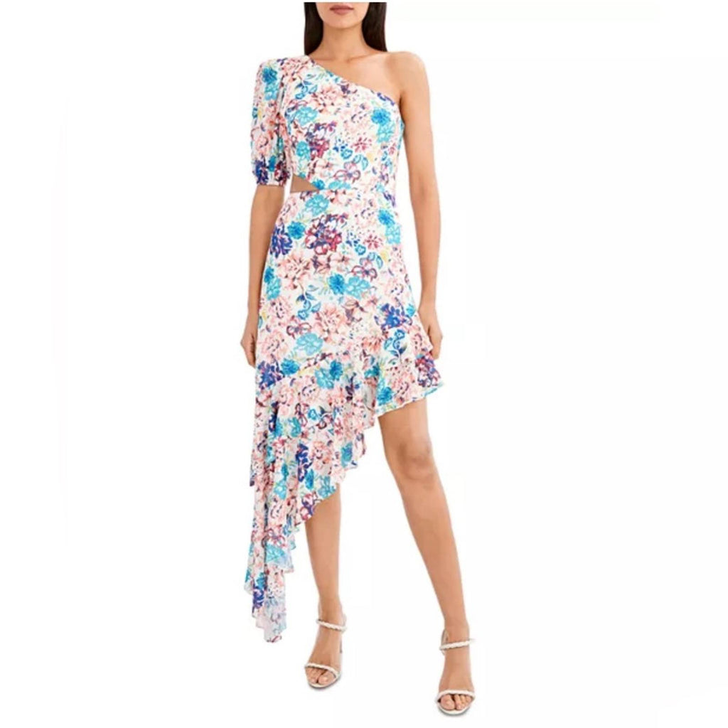 BCBGMaxazria One-Shoulder Floral Print Dress w/Asymmetric Hem Size 8 NWT $358