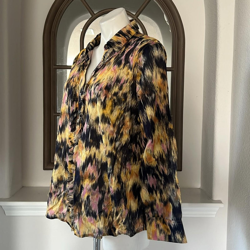 NIC+ZOE Dreamy Refined Ruffle Shirt, Yellow Multi Size XL New w/Tag $158
