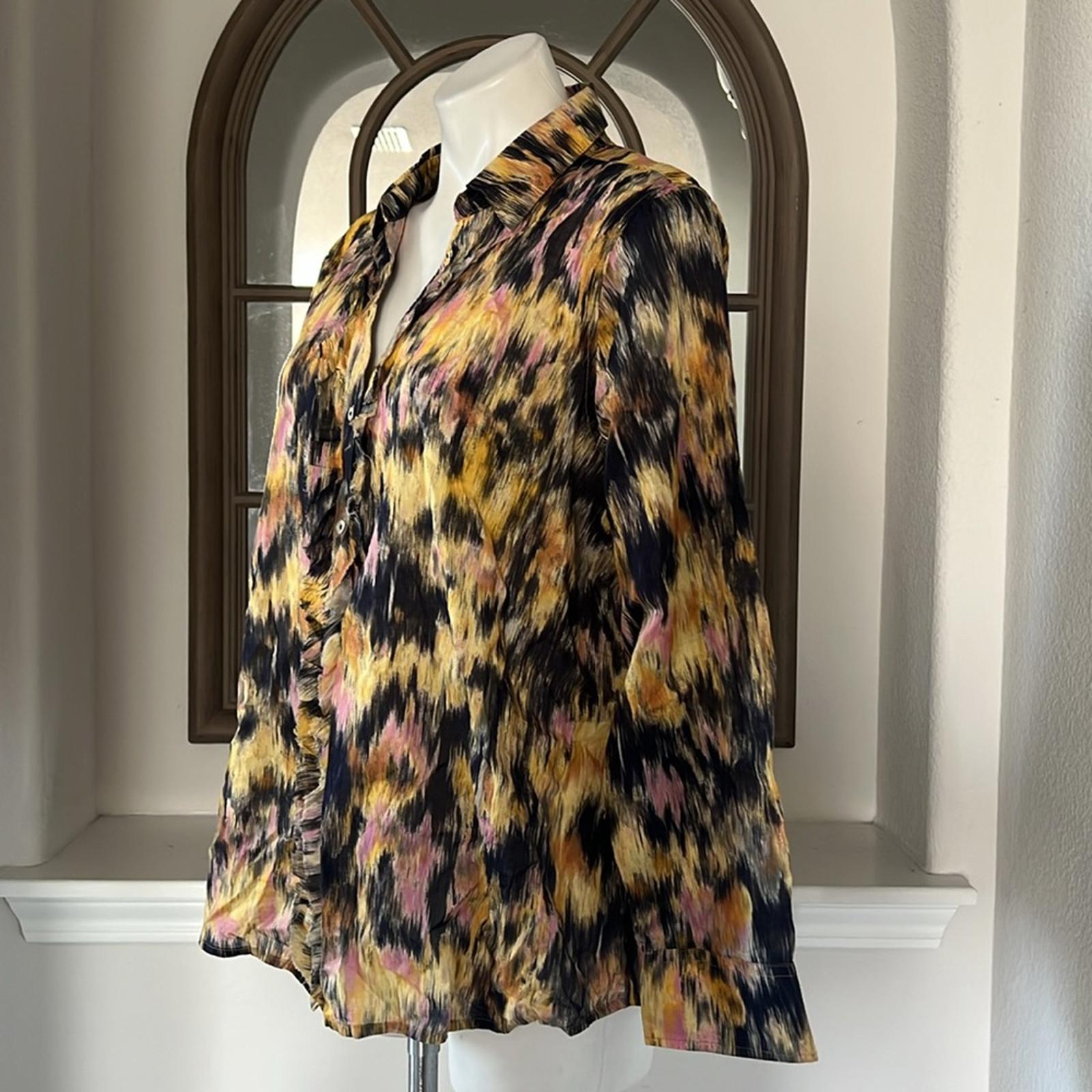 NIC+ZOE Dreamy Refined Ruffle Shirt, Yellow Multi Size XL New w/Tag $158
