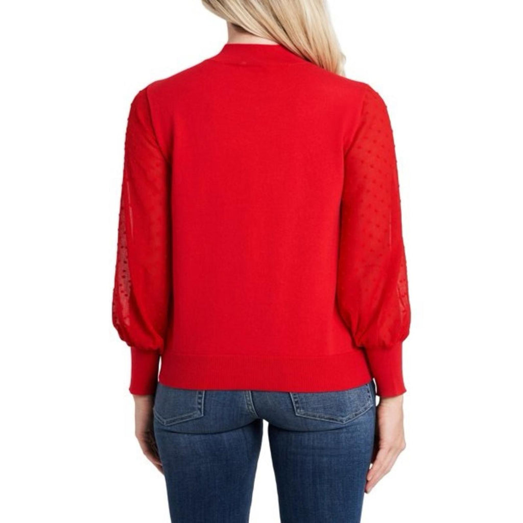 CeCe Clip Dot Sleeve Crewneck Sweater in Red, New w/Tag