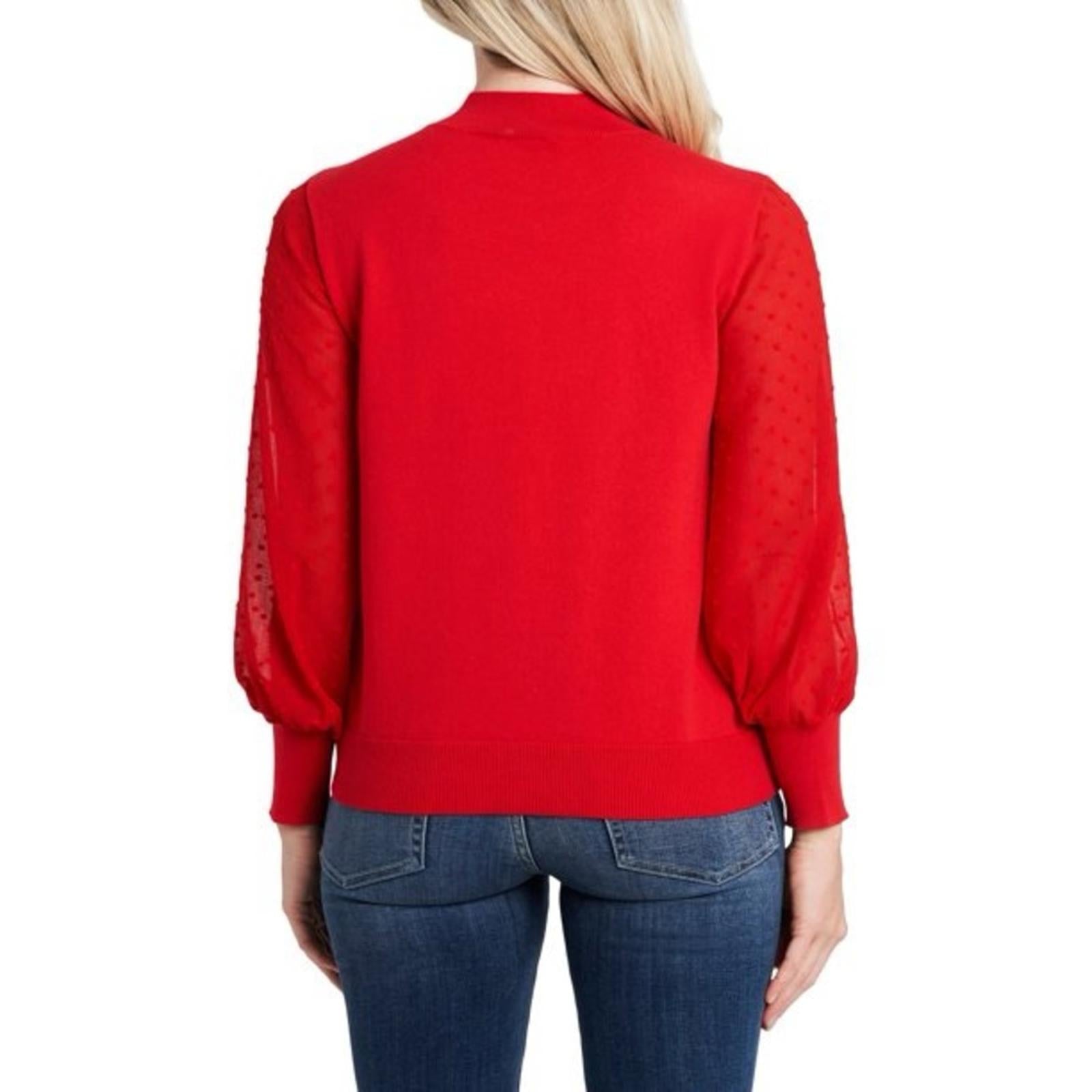 CeCe Clip Dot Sleeve Crewneck Sweater in Red, New w/Tag