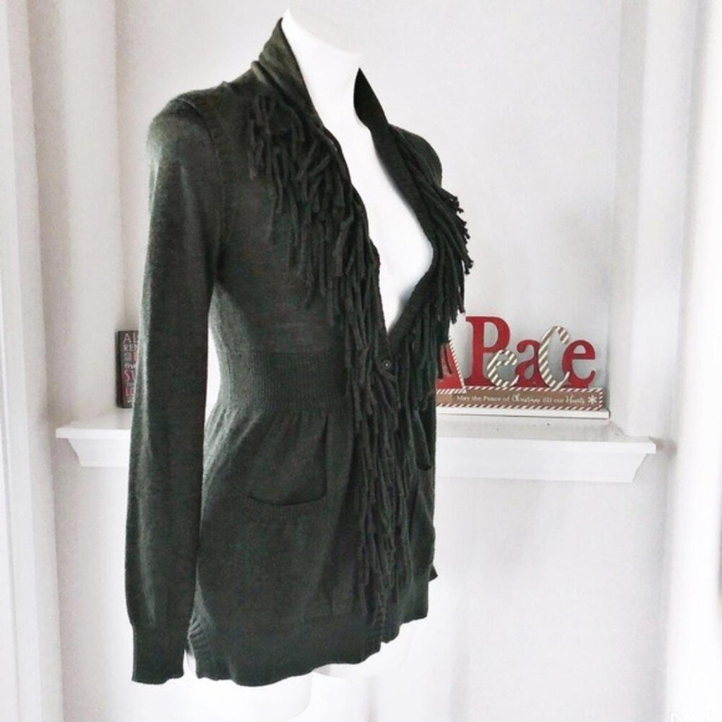 Rebecca Taylor Peplum Wool Fringe Cardigan, Size M, Retail $325