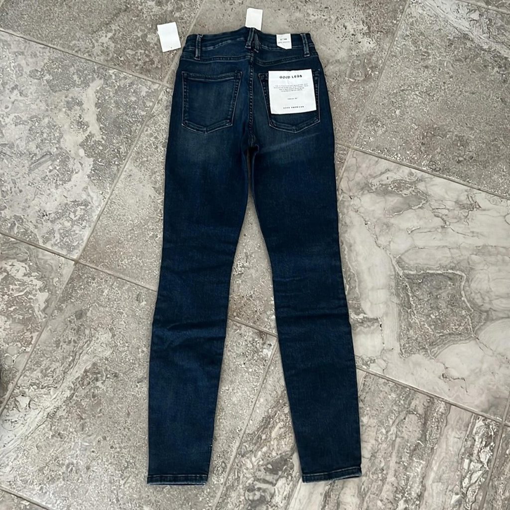 Good American Skinny High Rise Button Fly Ankle Jeans in Blue Size 0/25 New wTag