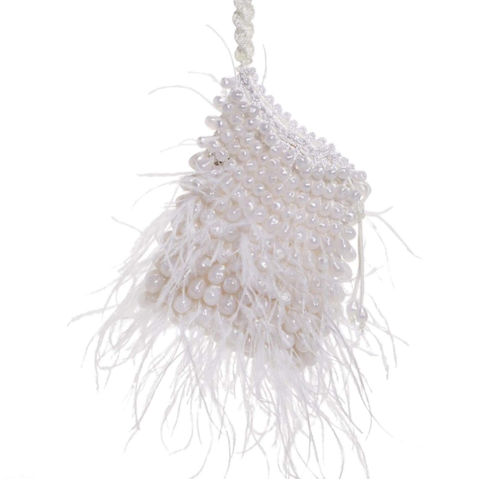 Cult Gaia Dory Ostrich Feather Beaded Wristlet in White, NWT