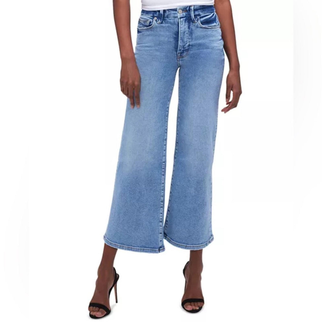 Good American High Rise Cropped Wide Leg Jeans in Blue Indigo, NWT, Size 16