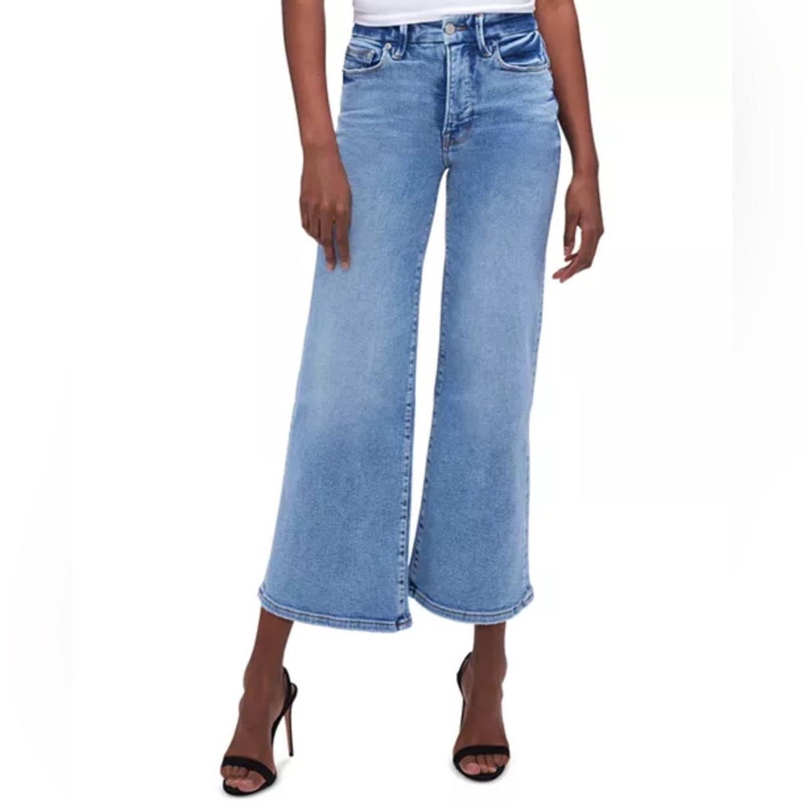 Good American High Rise Cropped Wide Leg Jeans in Blue Indigo, NWT, Size 16