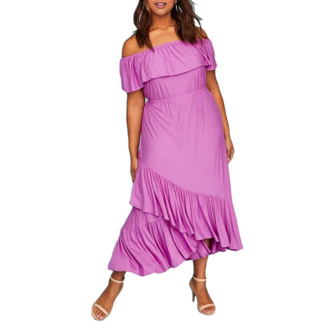 Lane Bryant Ruffle Off-The-Shoulder Maxi Dress in Purple Size 14/16 EXCELLENT!