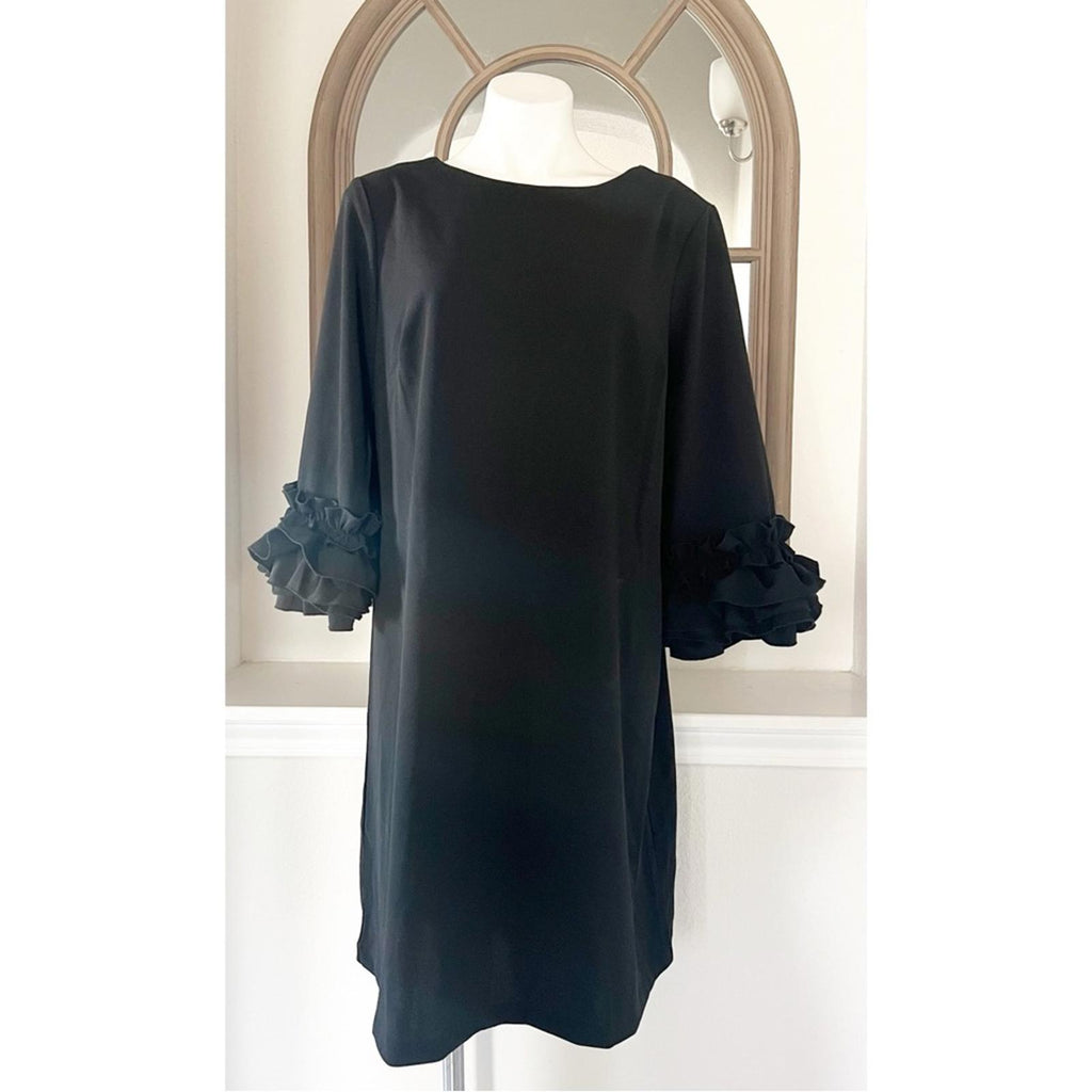 Marée Pour Toi BLACK Ruffle-Cuff Shift Dress, Plus Size 16 New w/Tag