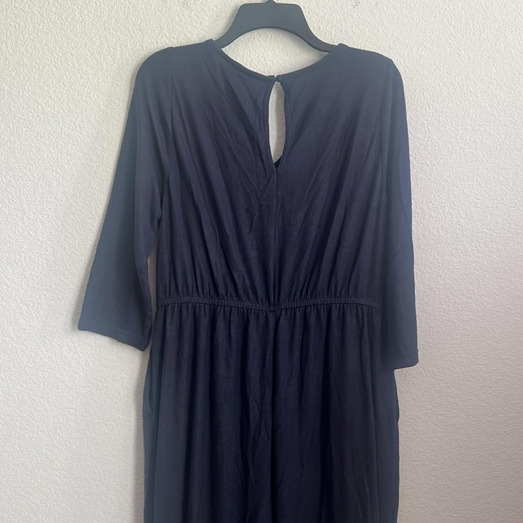 LANE BRYANT NWT Ruched V-Neck Hacci 3/4 SLV Weekend/Lounge Navy Jumpsuit 14/16