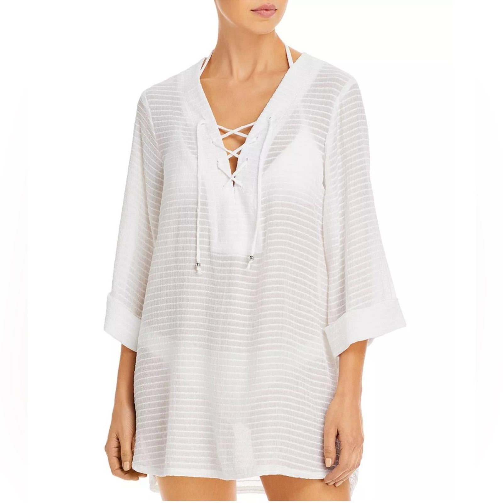 NEW J. Valdi Lace Up Shirt Swim Cover Up, White Size XL New w/Tag Retail $58