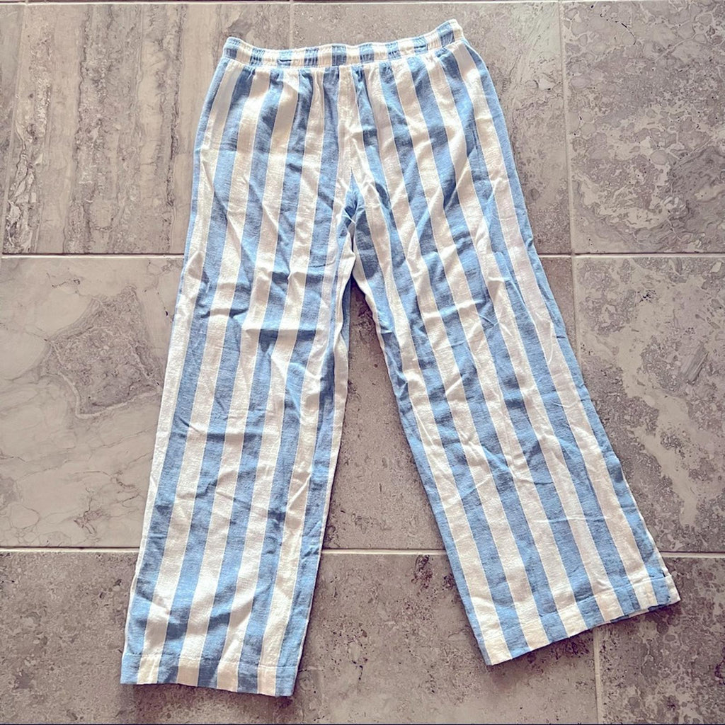 Anthropologie’s Cloth & Stone Linen Wide Leg Pants Blue & Cream Size M New w/Tag