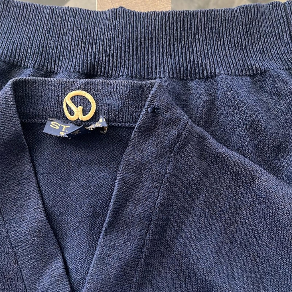 St. John Navy Knit Cardigan w/Signature Branded Buttons, Size S EXCELLENT!