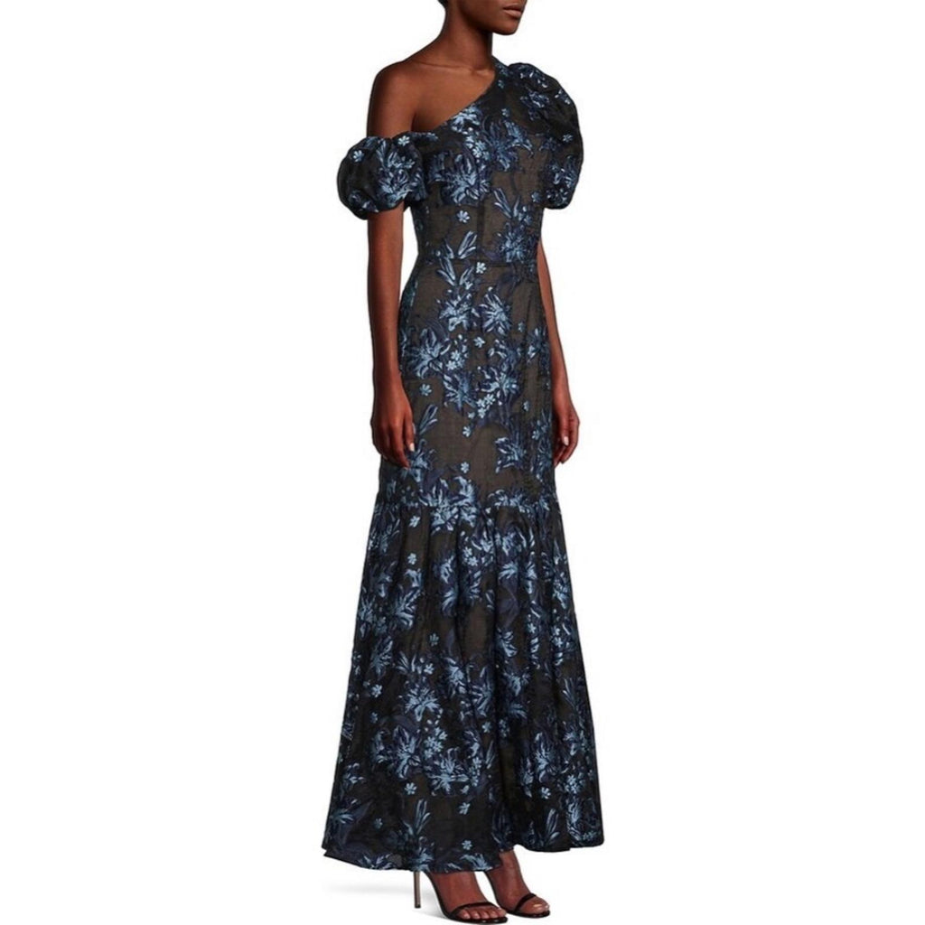 Elliatt Planetary Asymmetric Jacquard Maxi Dress, Navy/Black, New w/Tag