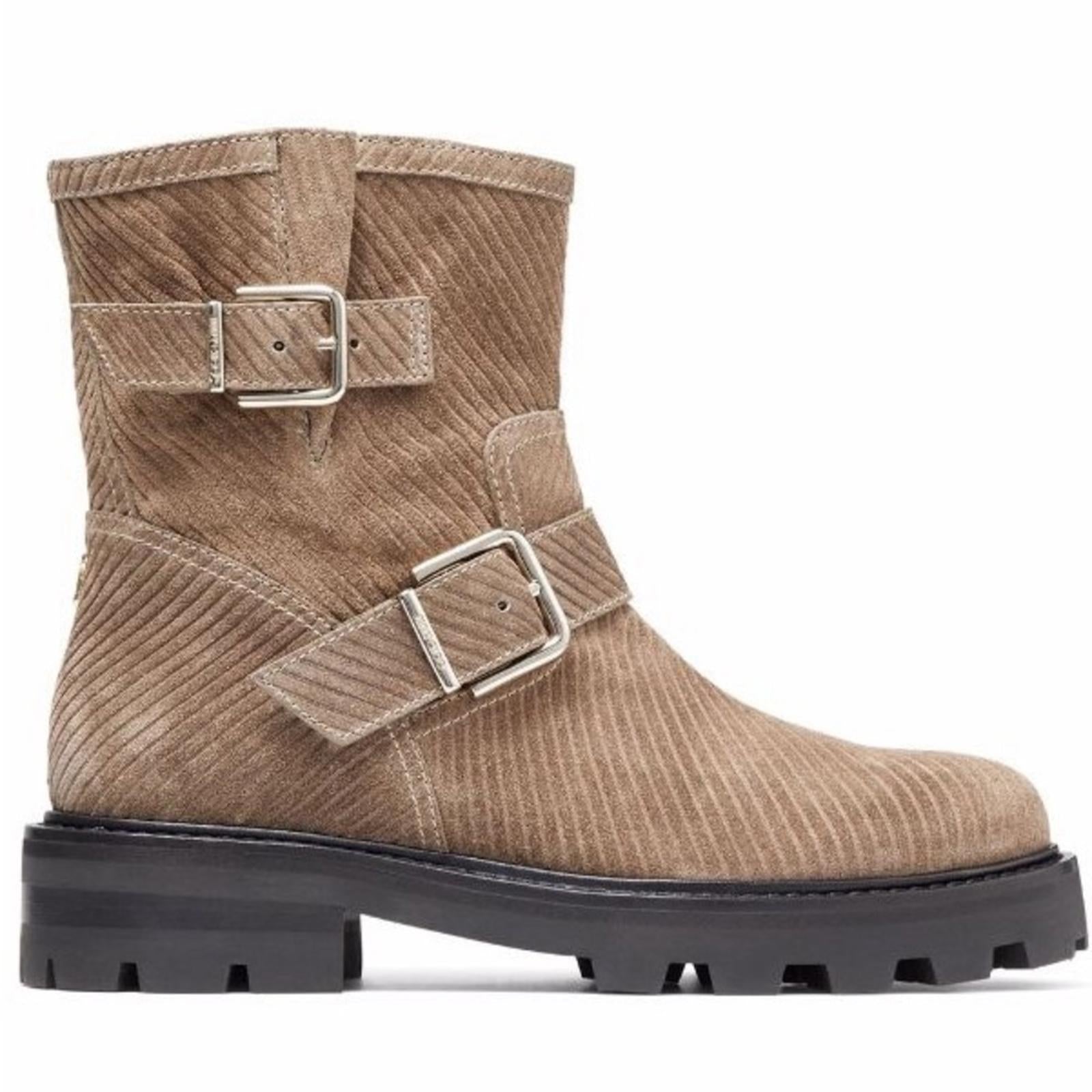 NEW Jimmy Choo Youth II Corduroy Suede Boots, Brown/Clay Size 37.5 New in Box
