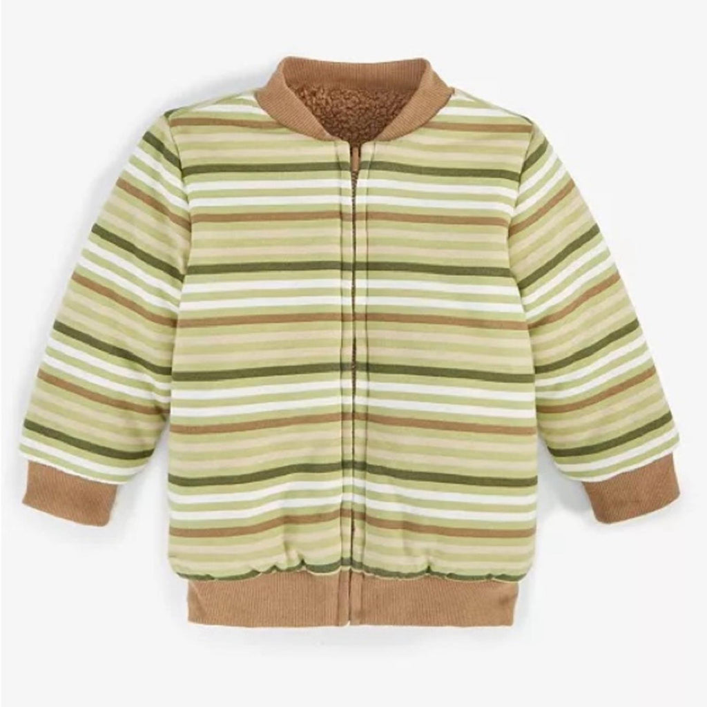 First Impressions Baby Boys Reversible Faux-Sherpa Striped Jacket, Size 0-3M NWT