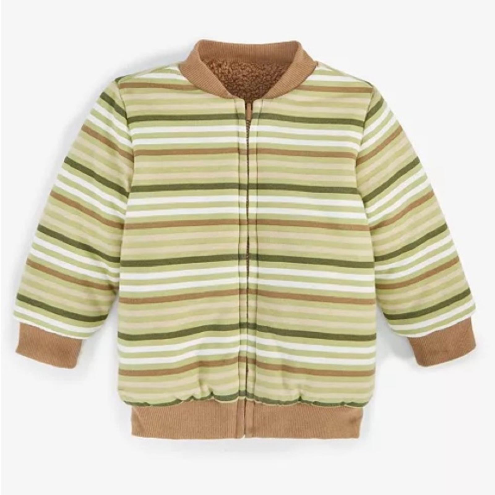 First Impressions Baby Boys Reversible Faux-Sherpa Striped Jacket, Size 0-3M NWT