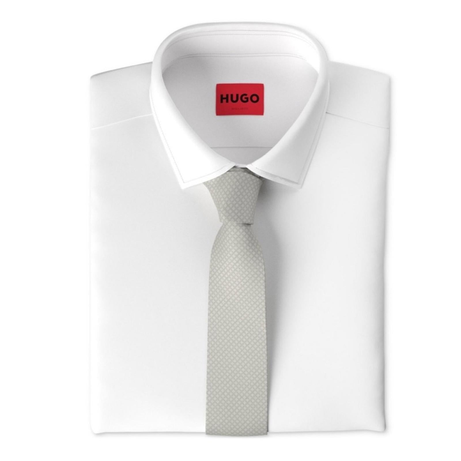 HUGO Men's Silk Jacquard Slim Tie in Open Grey, One Size, NWT