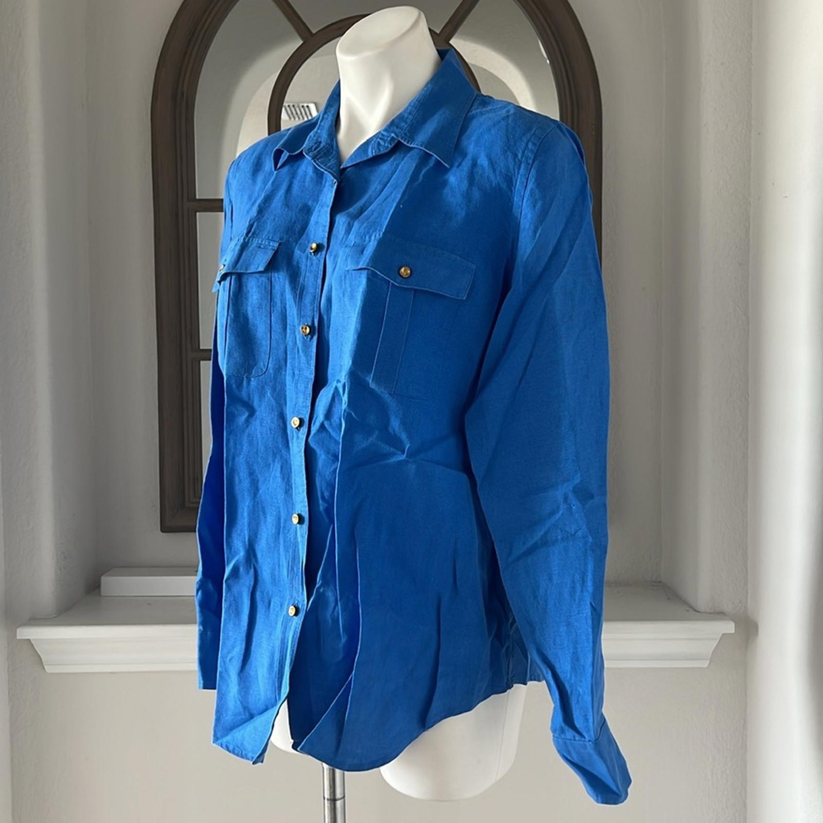 Lauren Ralph Lauren LINEN Blue Shirt Size L EXCELLENT!