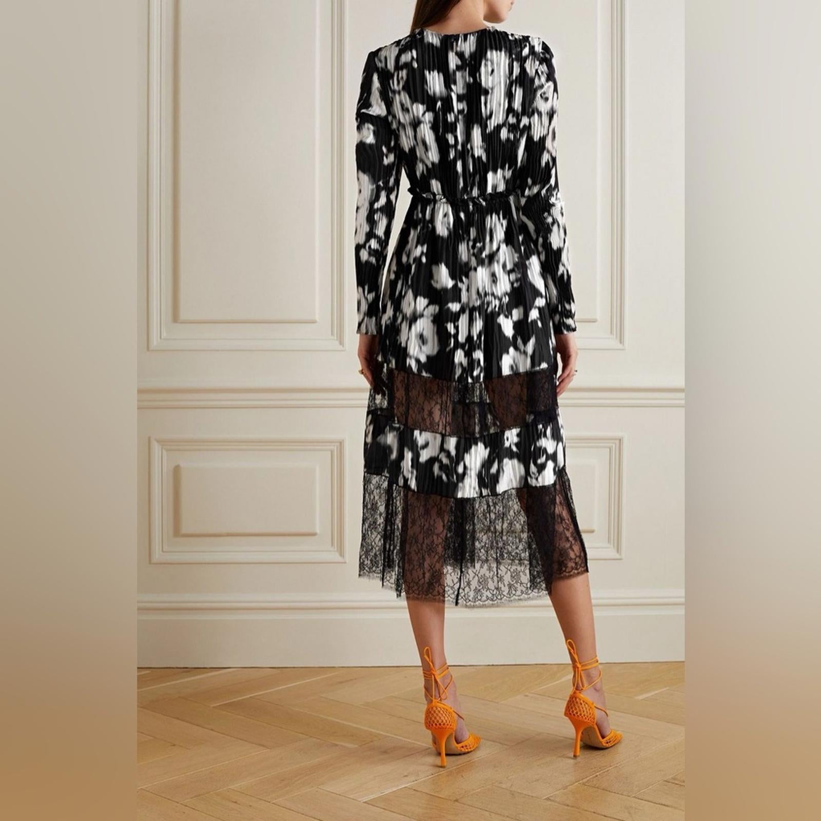 Jason Wu Collection Lace-Paneled Floral Plissé Silk-Satin Midi Dress, NWT, Size4