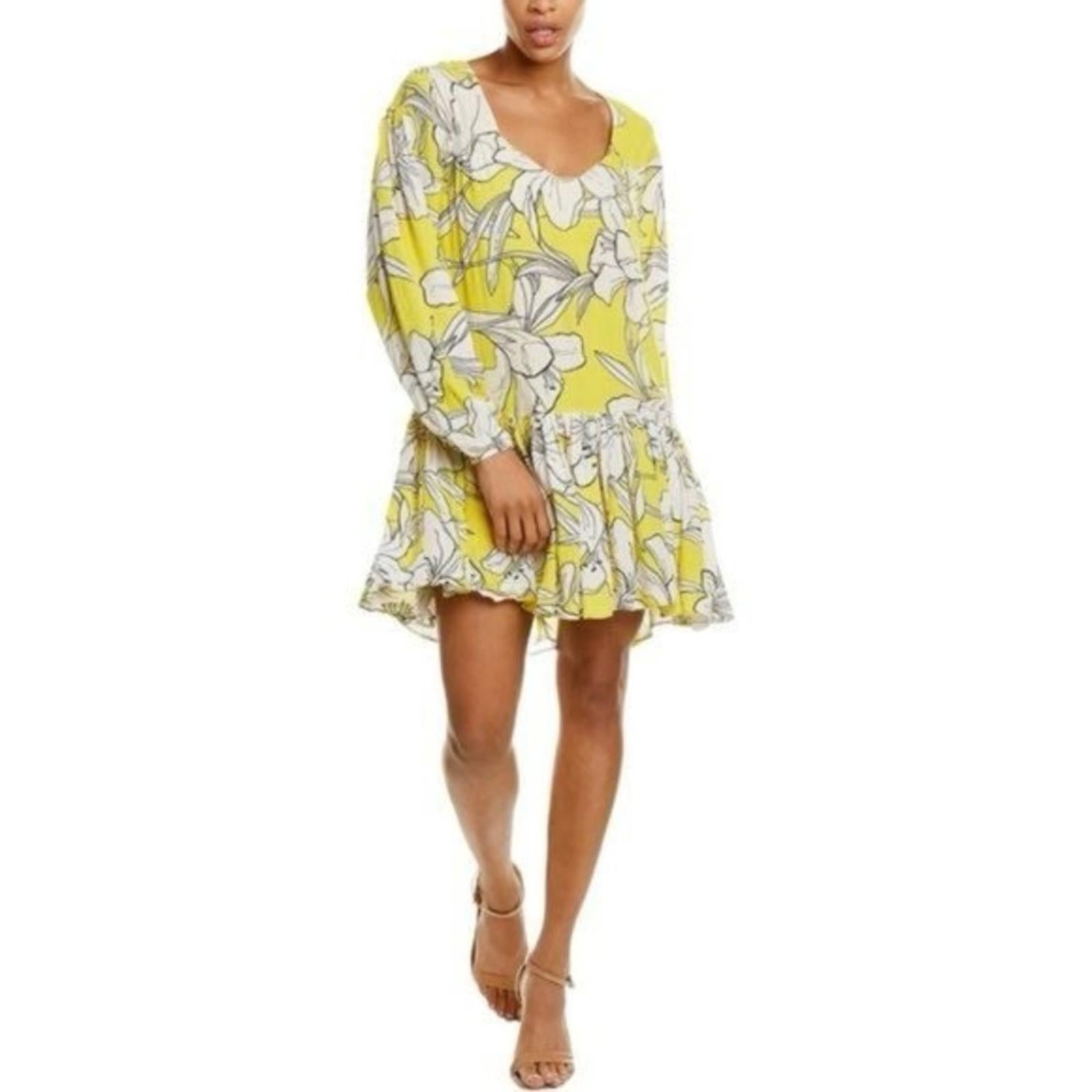 Walter Baker Lilith Floral Long Sleeve Dress in Hibiscus Sun Size L, NWT $268