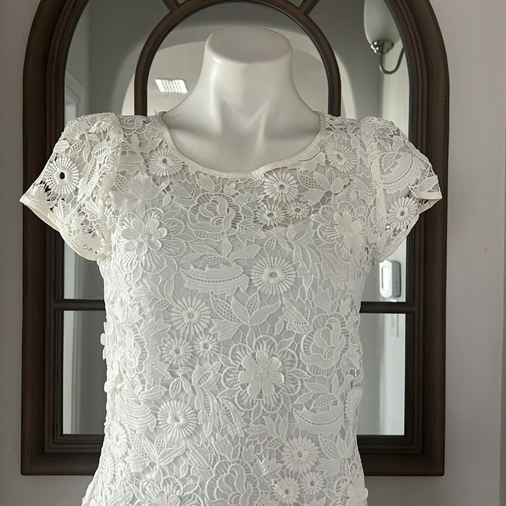 Milly Chloe 3-D Lace Dress in White, Size 2 New w/Tag Retail $395