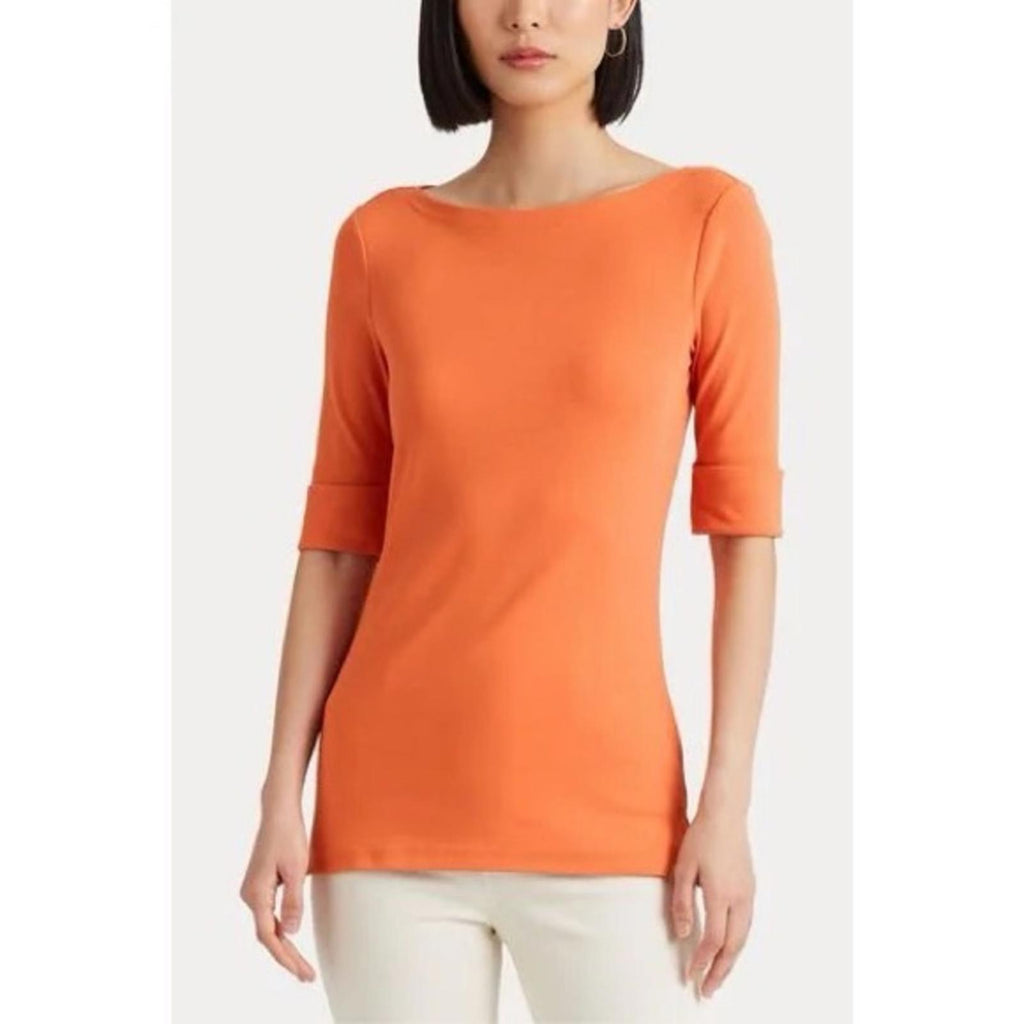 Ralph Lauren Plus Size Boatneck Elbow-Sleeve Top, Boatneck Orange Size 2X NEW