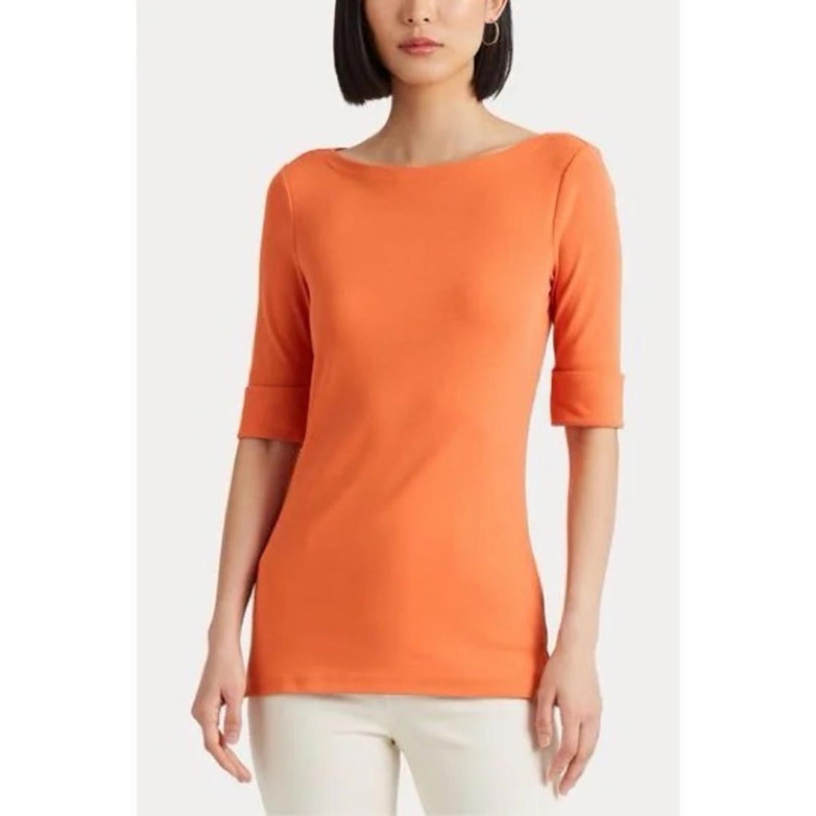 Ralph Lauren Plus Size Boatneck Elbow-Sleeve Top, Boatneck Orange Size 2X NEW