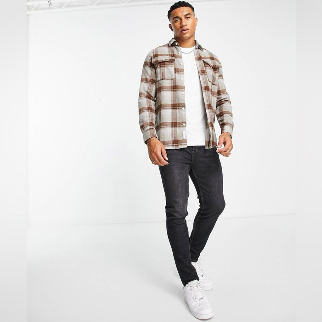 Selected Homme Check Shirt Selected Regscot in Beige/ Brown, NWT, Size XL