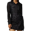 Parker Black Faux Wrap Button Front Mini Dress, Sequin Black Size S