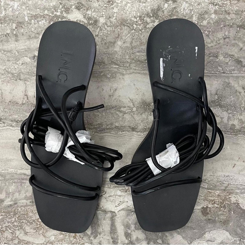 INC Chedel Lace-Up Ankle-T Sandals in Black, Size 5.5 New in Box $79.50