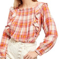 Free People Pullover Plaid Long Sleeve Ruffle Top, Size M New with Tag